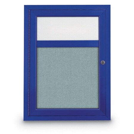 United Visual Products Slim Enclosed Corkboard, 30"x30", Gold Alum Frame/Cobalt UVEB3030-GOLD-COBACC